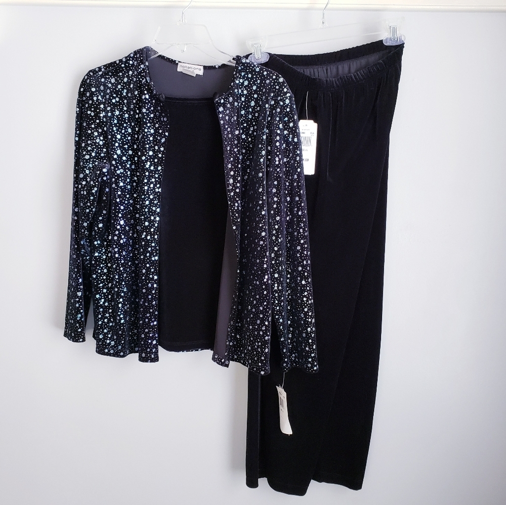 🔹️ 2 pc PETITE snowflake black Dress Suit set NWT